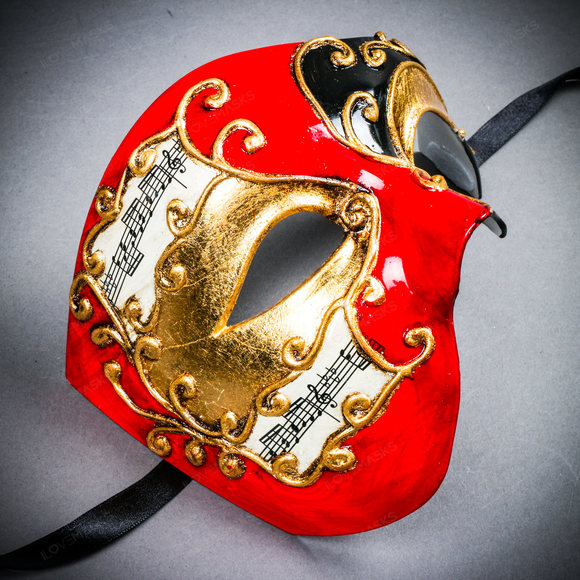 Phantom Of Opera Musical Masquerade Venetian Men Full Mask - Red Black - Picture 3 of 10